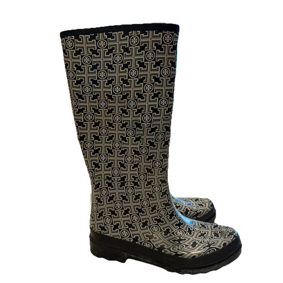 Tory Burch Wellington Rainboot Women's 10 All Over Logo Rubber Waterproof - Picture 14 of 16